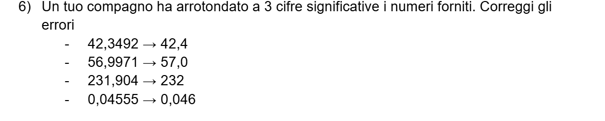 Arrotonda a 3 cifre significative i numeri 42,3492; 56,9971; 231,904; 0,04555 e correggi gli errori...