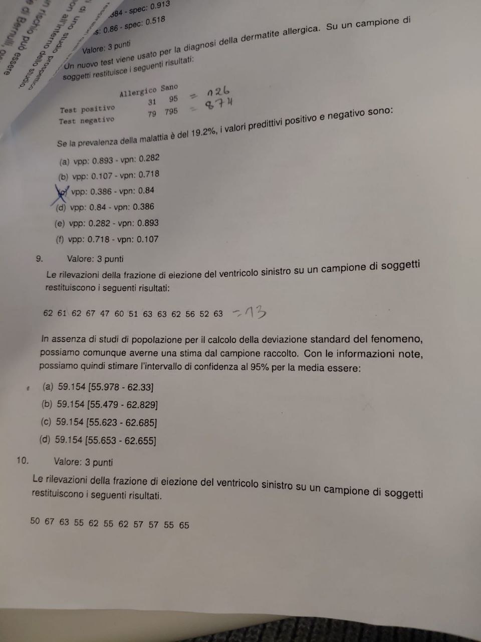 Per il nuovo test diagnostico della dermatite allergica con tabella 2×2 (Allergico/Sano: test positi...