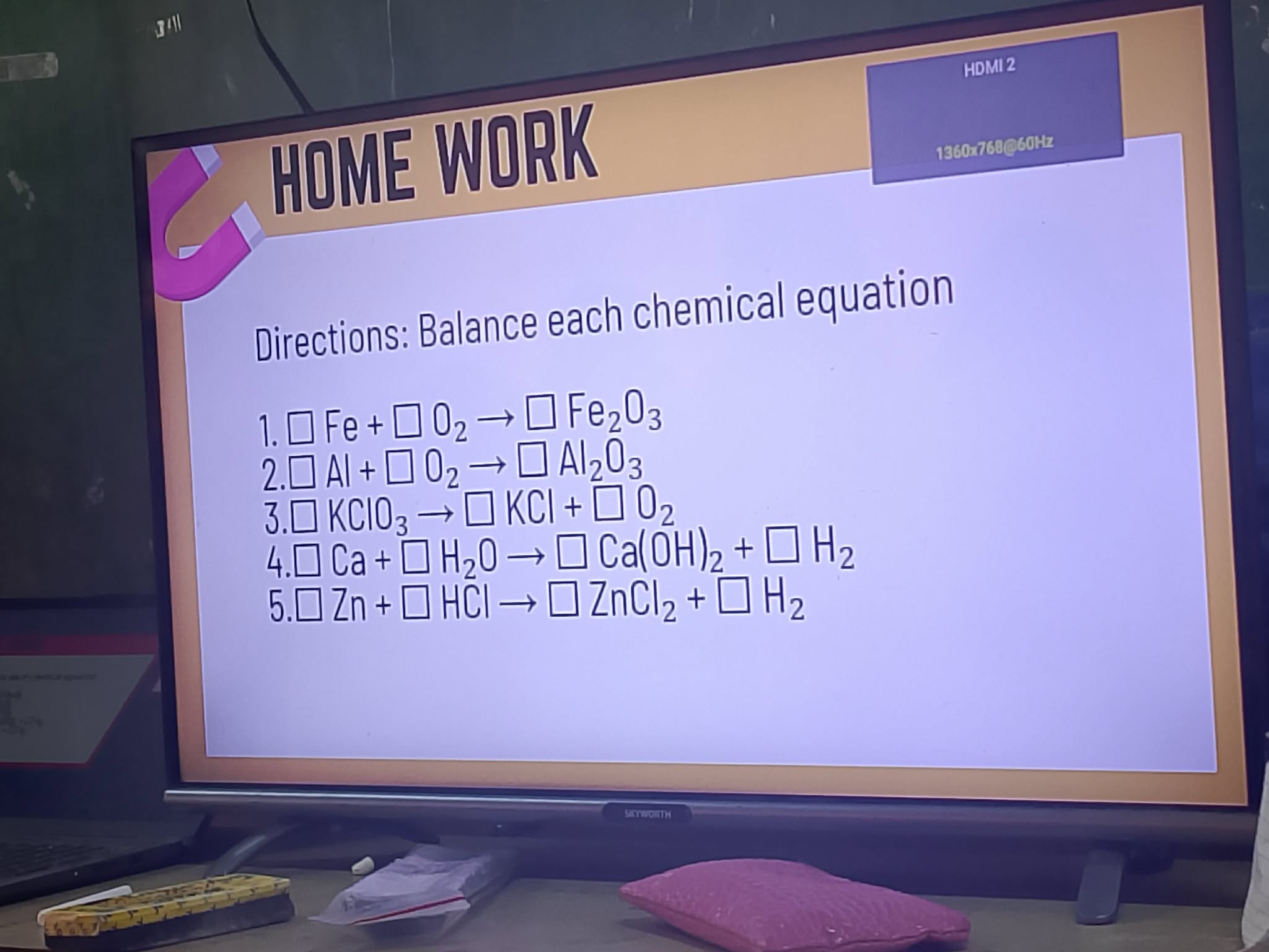 Balance the chemical equation: □ Al + □ O₂ → □ Al₂O₃