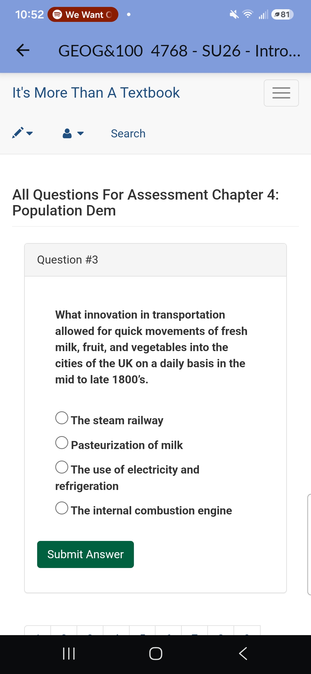 What innovation in transportation allowed quick daily movement of fresh milk, fruit, and vegetables...