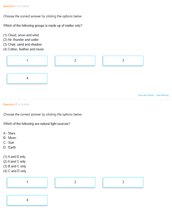 Which of the following groups is made up of matter only? (1) Cloud, snow and wind (2) Air, thunder a...