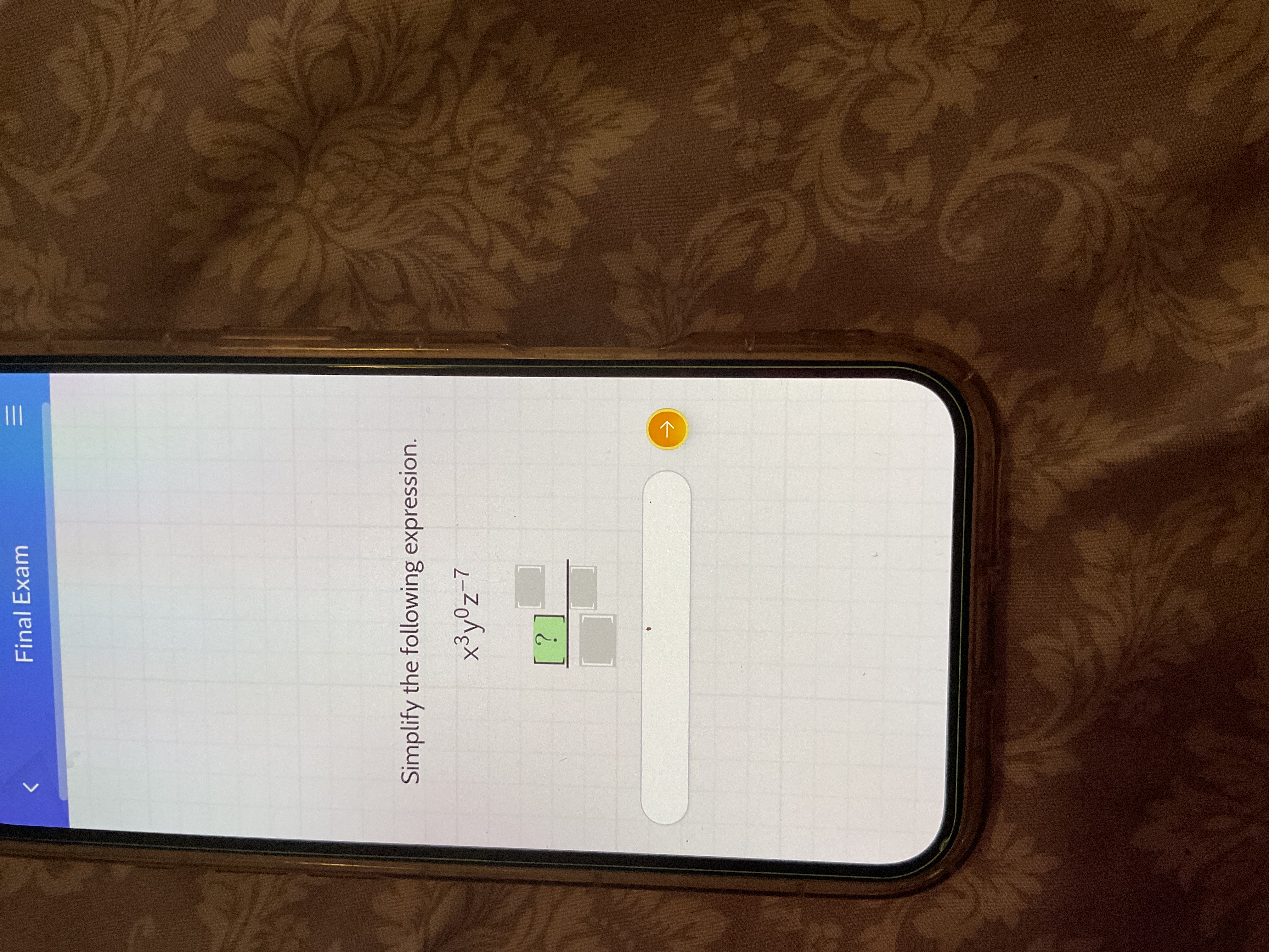 Simplify the expression $x^3 y^0 z^{-7}$